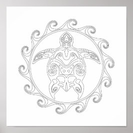 Maori Sun Tribal Turtle Adult Coloring Poster