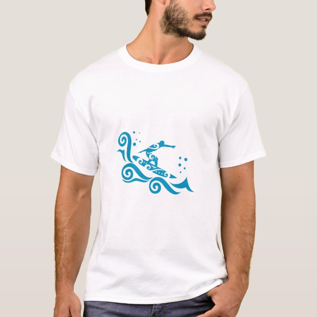 Maori Surfer mit Waves Geschenk Idee T-Shirt (Vorderseite)