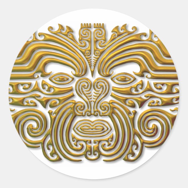 Maori Tattoo - Gold Runder Aufkleber (Vorderseite)