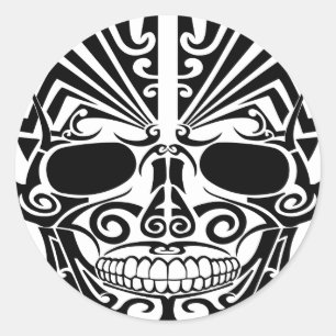 Maori Tattoo Mask Skull Runder Aufkleber