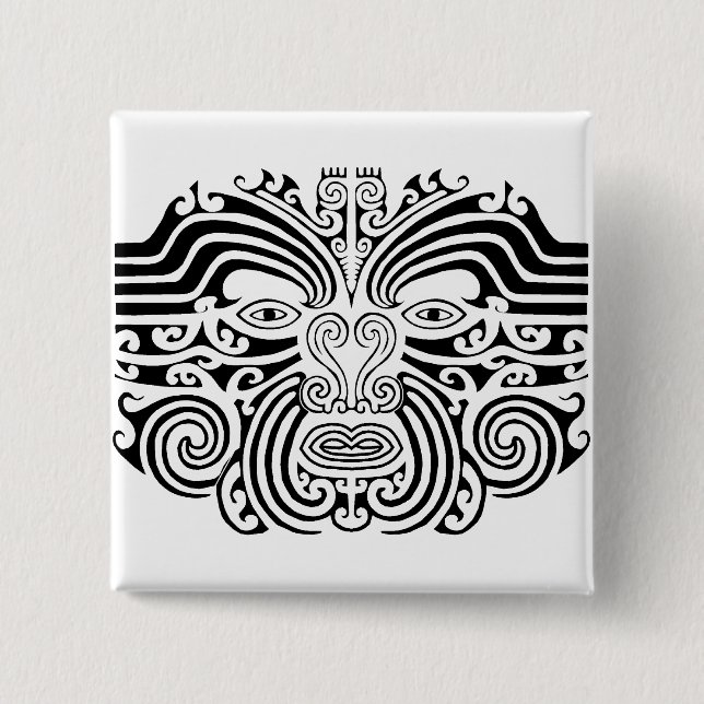 Maori Tattoo - Schwarz und Weiß Button (Vorderseite)