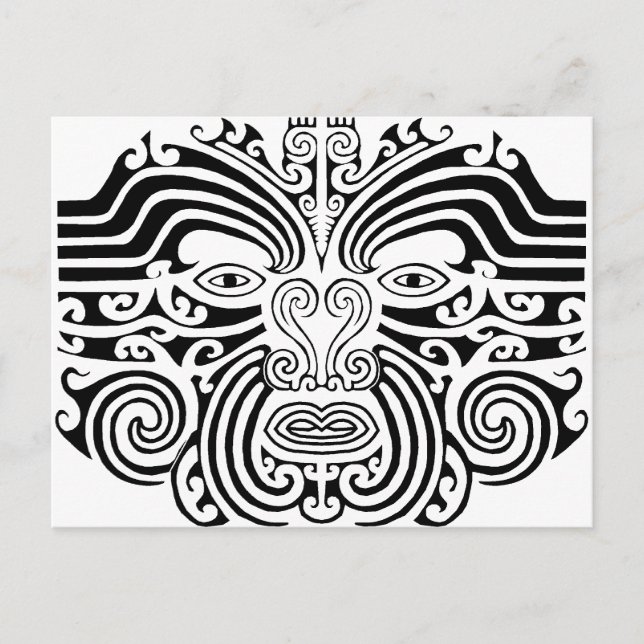 Maori Tattoo - Schwarz und Weiß Postkarte (Vorderseite)