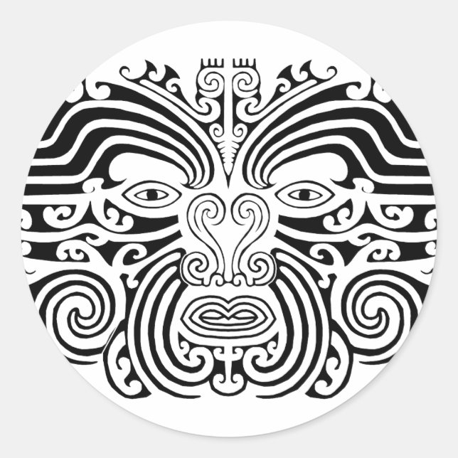 Maori Tattoo - Schwarz und Weiß Runder Aufkleber (Vorderseite)