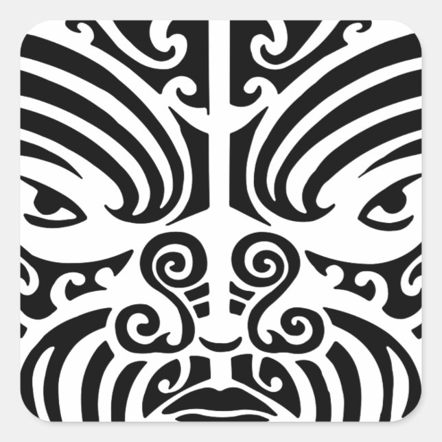 Maori Tribal Tattoo Mask Quadratischer Aufkleber (Vorderseite)
