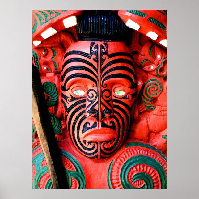 Maori Warrior Carving, Neuseeland Poster (Vorne)