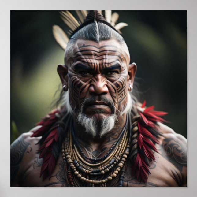 Maori Warrior Chief in Headdress Poster (Vorne)