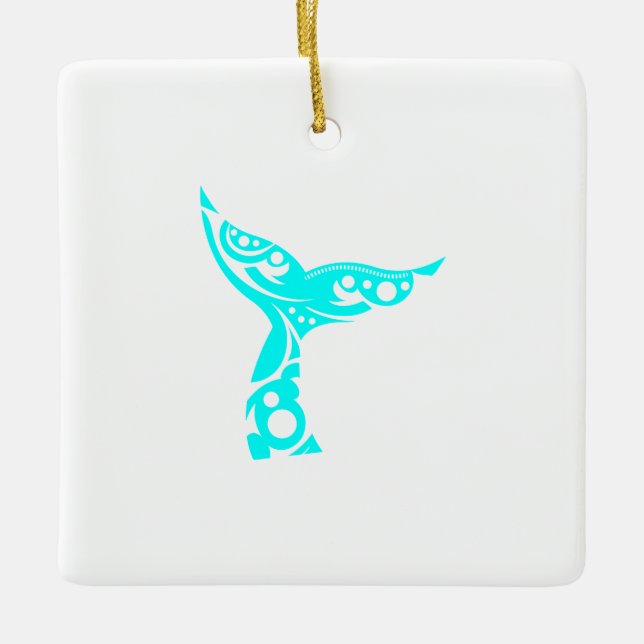 Maori Whale Schwanz Tribal Tattoo Türkis Geschenk  Keramikornament (Vorderseite)