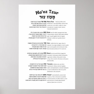 Maoz Tzur Hanukkah Song VollHebräisch & Transkript Poster