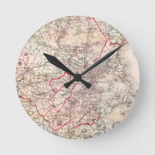 Map: Boston, 1883 Runde Wanduhr