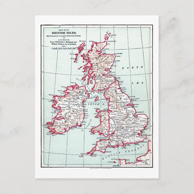 MAP: BRITISH ISLES, c1890 Postkarte (Vorderseite)