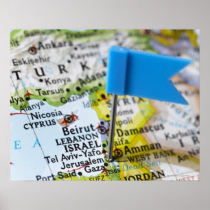 Map-Button in Jerusalem, Israel auf Karte Poster