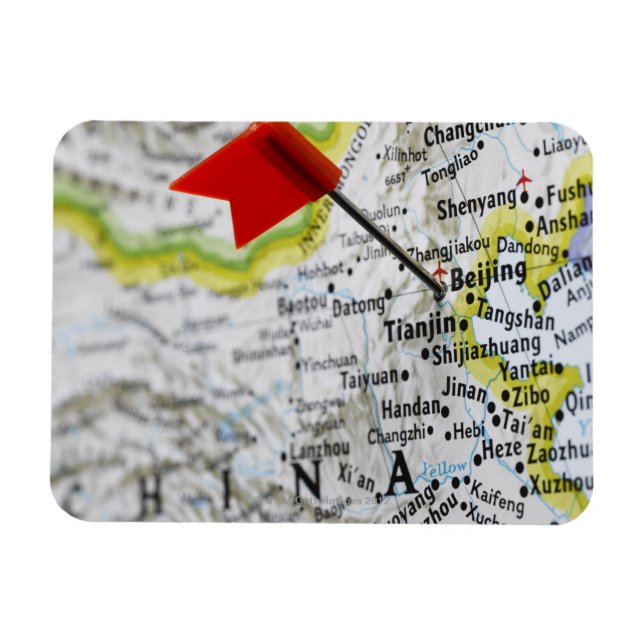 Map Button in Peking, China auf Karte, Magnet (Horizontal)