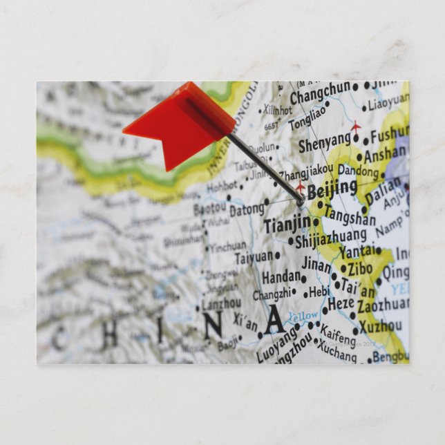 Map Button in Peking, China auf Karte, Postkarte (Vorderseite)