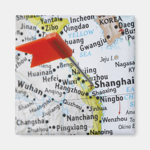 Map Button in Shanghai, China auf Karte, Magnet