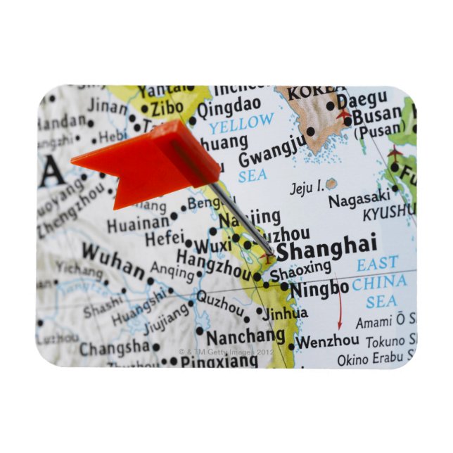 Map Button in Shanghai, China auf Karte, Magnet (Horizontal)