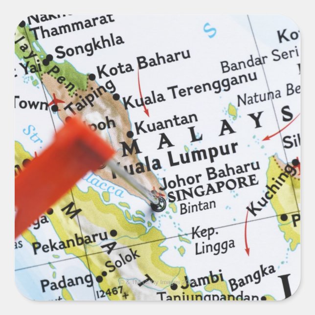 Map-Button in Singapur auf Karte, nah-up Quadratischer Aufkleber (Vorderseite)