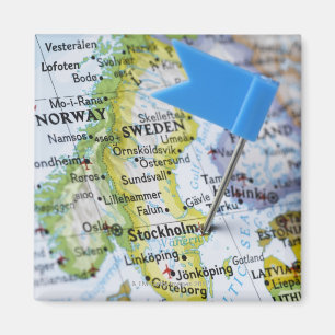 Map-Button in Stockholm, Schweden auf Karte Magnet