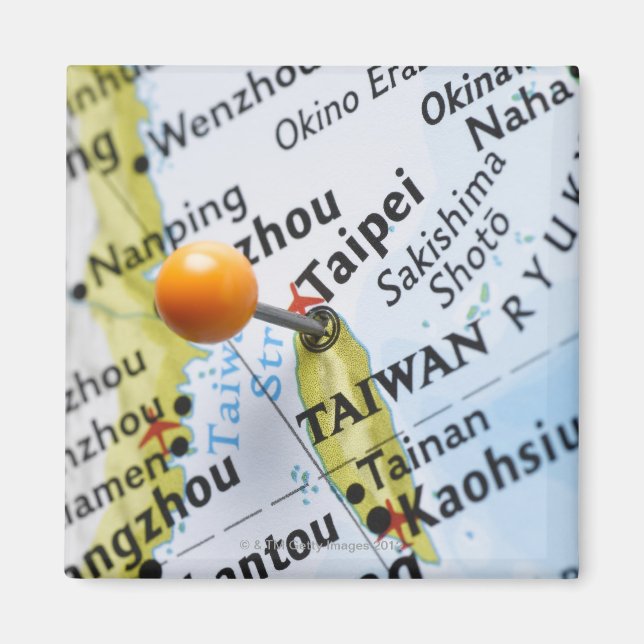 Map Button in Taipei, Taiwan auf Karte, Magnet (Vorne)