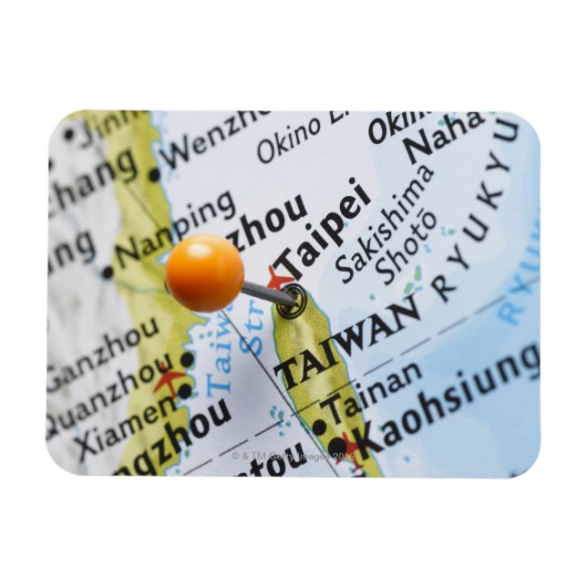 Map Button in Taipei, Taiwan auf Karte, Magnet (Horizontal)