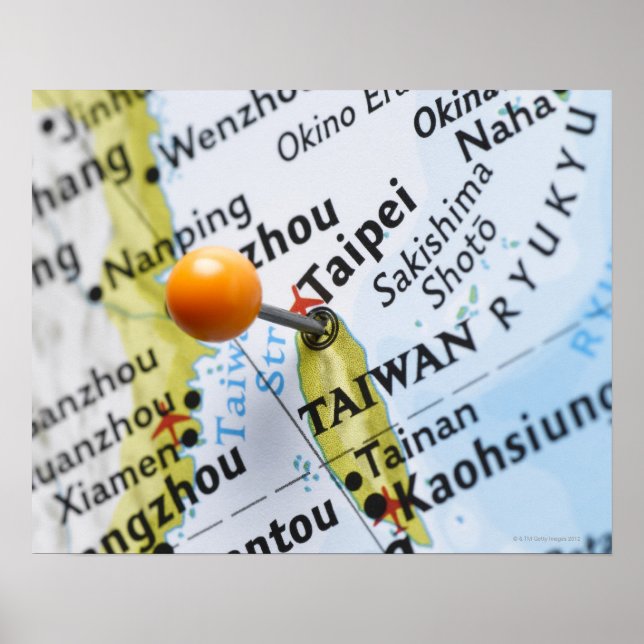 Map Button in Taipei, Taiwan auf Karte, Poster (Vorne)