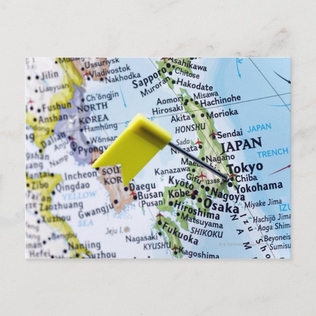Map Button in Tokio, Japan auf Karte, nah-up Postkarte (Vorderseite)
