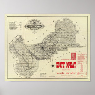 Map Fresno Landkreis, Kalifornien Poster