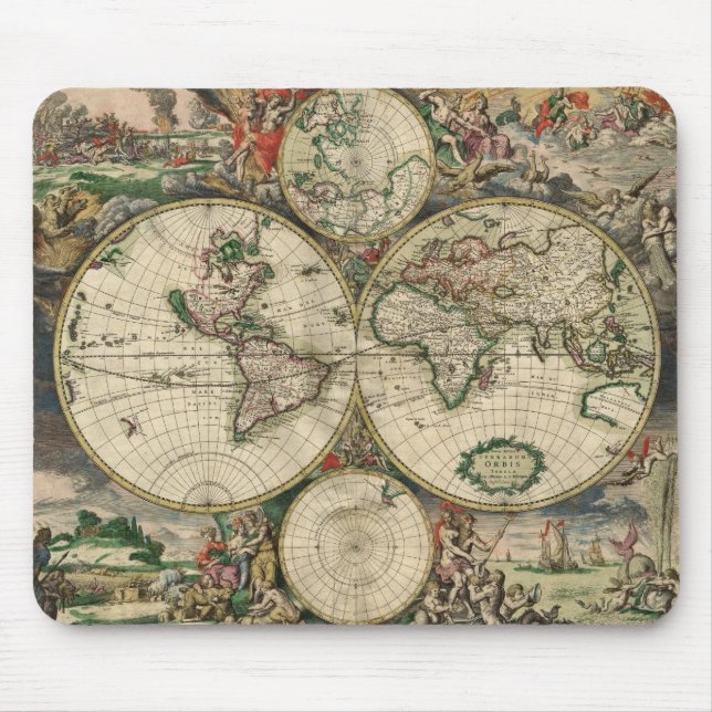 Map Gerardvan Schagens der Welt, 1689 Mousepad (Vorne)