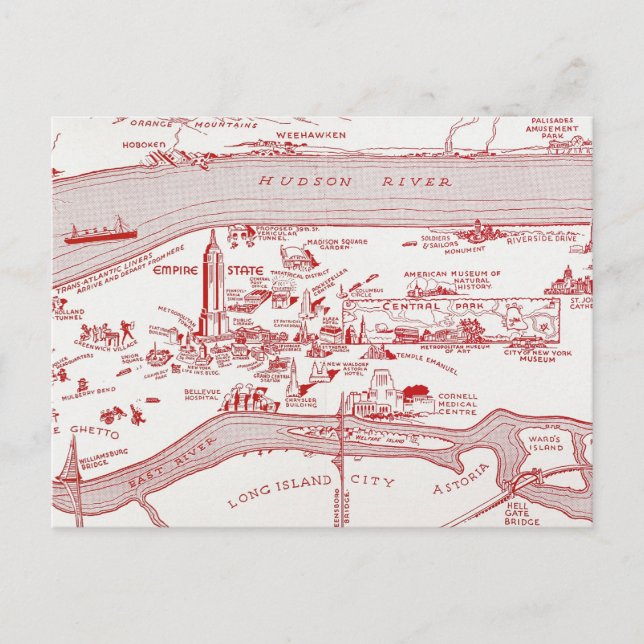 MAP: MANHATTAN, c1935 Postkarte (Vorderseite)