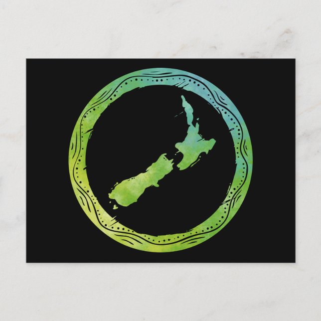 Map New Zealand Postkarte (Vorderseite)