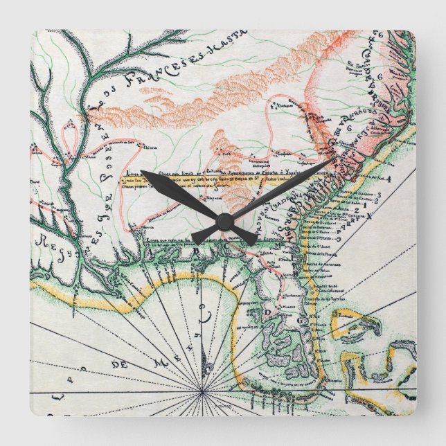 Map: North America, 1742 Quadratische Wanduhr (Vorderseite)