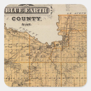 Map of Blue Earth Landkreis, Minnesota Quadratischer Aufkleber
