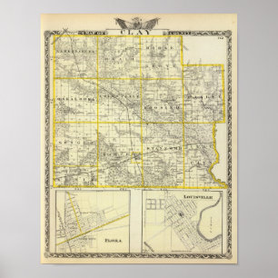 Map of Clay County, Flora and Louisville Poster