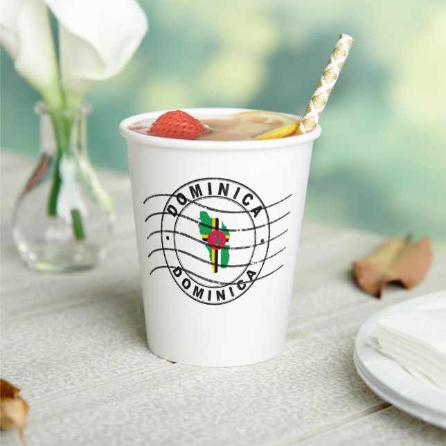 Map of Dominica, Postal Passport Stamp Pappbecher (In Situ)