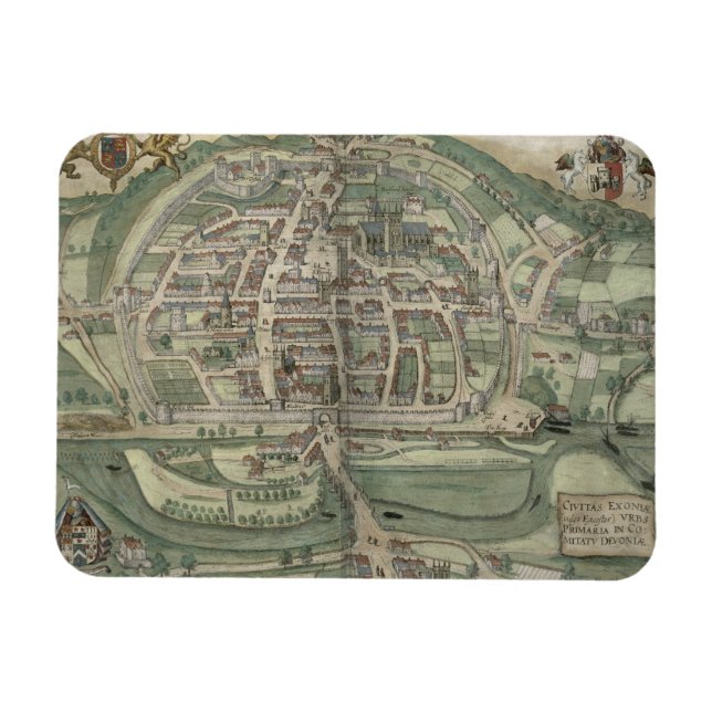 Map of Exeter, from 'Civitates Orbis Terrarum' by Magnet (Horizontal)