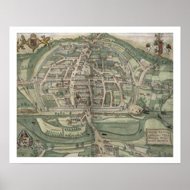 Map of Exeter, from 'Civitates Orbis Terrarum' by Poster (Vorne)