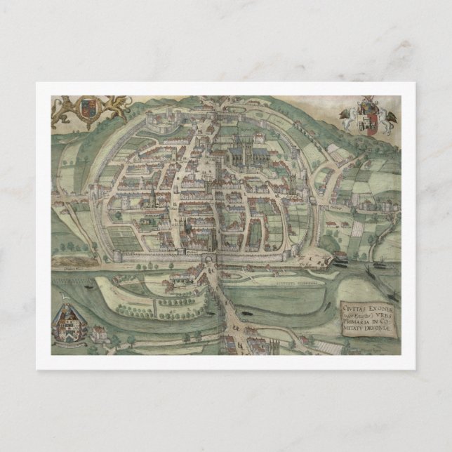 Map of Exeter, from 'Civitates Orbis Terrarum' by Postkarte (Vorderseite)