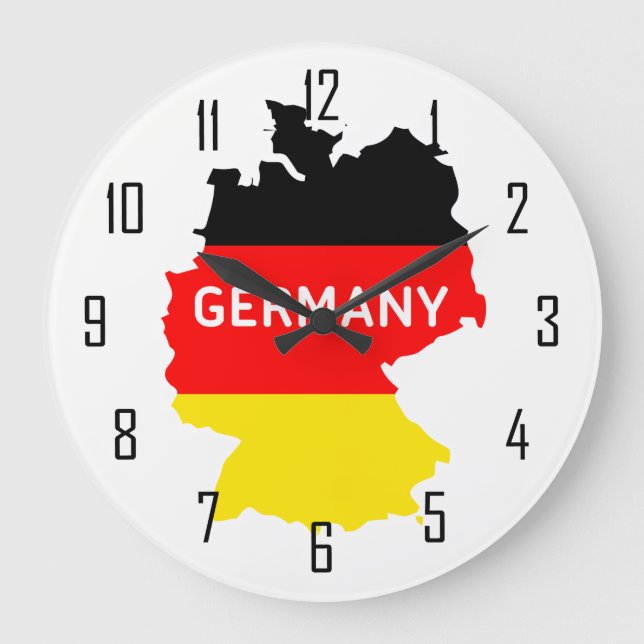Map of Germany With Flag and Numbers Große Wanduhr (Vorderseite)
