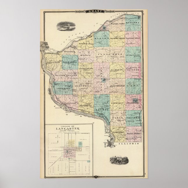 Map of Grant County and Village of Lancaster Poster (Vorne)