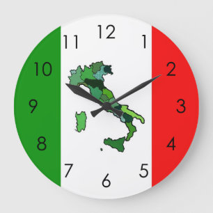 Map of Italy and Italian Flag Große Wanduhr