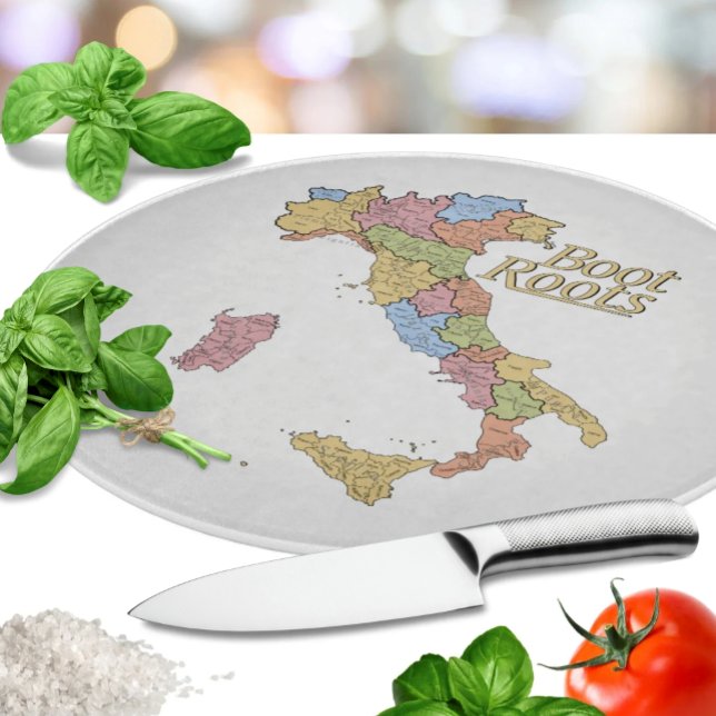 Map of Italy "Boot Roots"  Schneidebrett (Map of Italy "Boot Roots" - Italian heritage glass cutting board - housewarming or bridal shower )