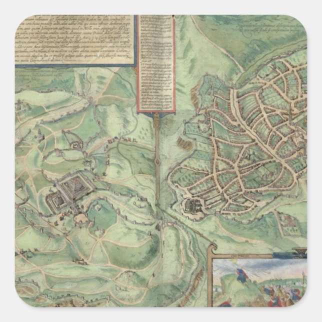 Map of Jerusalem, from 'Civitates Orbis Terrarum' Quadratischer Aufkleber (Vorderseite)