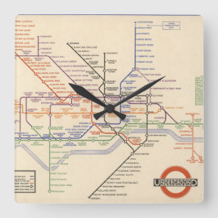 Map of London's Underground Railways Quadratische Wanduhr