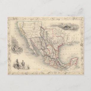 Map of Mexico, California and Texas Postkarte