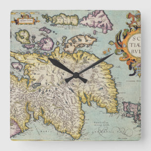 Map of Scotland Miliaria Scotia Quadratische Wanduhr