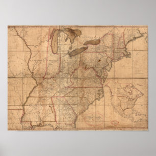 Map of the United States By Abraham Bradley Junior Poster