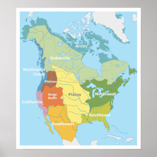 Map Pre-Columbian North America Vintag Art Poster