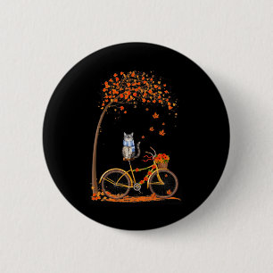 Maple Cat Bike Leaf Fall Hallo Herbstspass Button