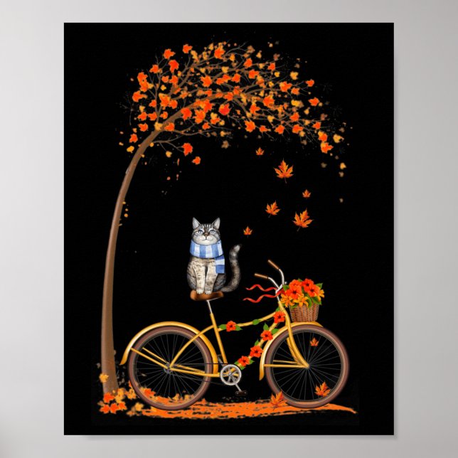 Maple Cat Bike Leaf Fall Hallo Herbstspass Poster (Vorne)