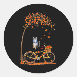 Maple Cat Bike Leaf Fall Hallo Herbstspass Runder Aufkleber