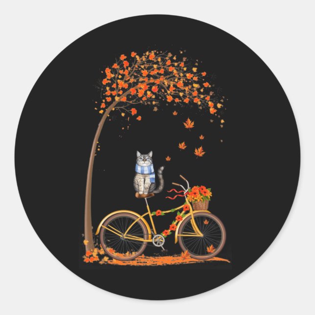 Maple Cat Bike Leaf Fall Hallo Herbstspass Runder Aufkleber (Vorderseite)